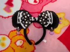ディズニー　ミニーちゃん　黒ドット　リボン　イヤリング　カチューシャ　訳あり