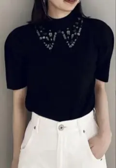 rienda ビジューカラーハーフSLV Knit TOPのサムネイル
