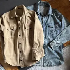 ベージュ・デニムシャツ2枚セット