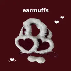 編み物 イヤーマフ ハート ウィッシュコア ワインレッド ホワイト