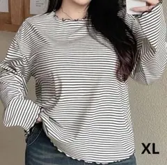 SHEIN シーイン ボーダー フリル カットソー 長袖 ロンT メロウ