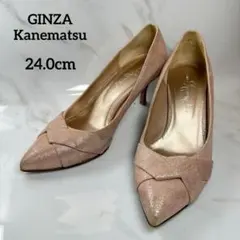 銀座かねまつ ポインテッドトゥ 春 パンプス メタリックピンク 24cm ヒール