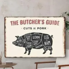 豚ブリキ看板 ブッチャーガイド アメリカン雑貨ポーク 焼肉 ステーキ