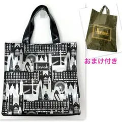 Harrodsハロッズ ビニールトートバッグ/ロンドン黒 グリーン エコバッグのサムネイル