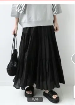 relume コットンボイルクリンクルティアードスカート 黒のサムネイル