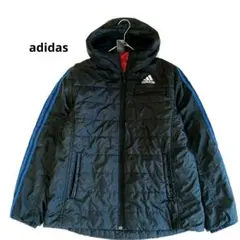 adidas アディダス 裏起毛 中綿 フードジャケット ブラック ロゴ