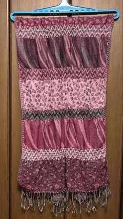 ストール ピンク系 花柄 フリンジ付き