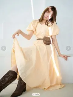 【限定カラー】バックリボンボリュームスリーブワンピース