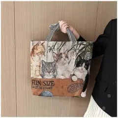 トートバッグ かわいい子猫柄 ねこ柄 大容量 ショルダー ファスナー付き