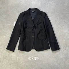 DKNY/テーラードジャケット/6/黒/ウール混/ストライプ/オフィス