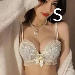 楽ブラ レース 盛れる 下着2597アイボリーブルーS ノンワイヤーブラショーツ