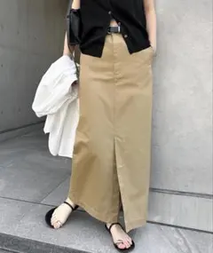 【新品】and me フロントスリット タイトスカート ベージュ ロング丈　Lのサムネイル