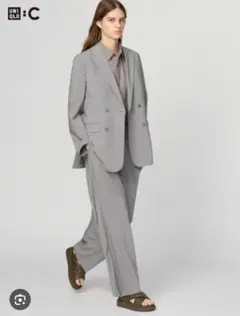 ユニクロC 感動ダブルジャケットリラックスフィット グレー L セットアップ