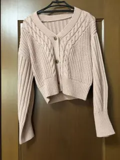 GRL ケーブル編みピンククロップドカーディガン