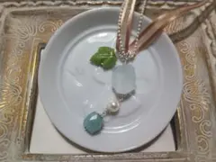 アクアマリン　アマゾナイト　ビンテージチェコビーズの着せ替えネックレス