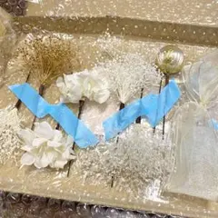 和玉とロングリボンのドライフラワー髪飾り　金箔　水引付　白　卒業式　袴　結婚式