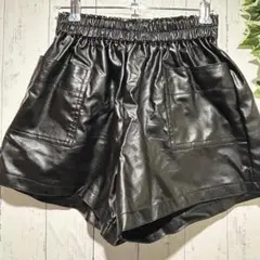 【シャンピン】フェイクレザー ショートパンツ L ブラック ウエストゴム
