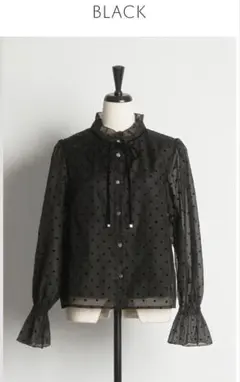 【新品】ベロアリボン付きフロッキードットブラウス　tocco closet