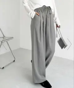 GeeRA ジーラ　ワイドパンツ スラックス　グレー　全ゴム　ウエストリボン