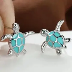 ホヌティファニーブルーターコイズシルバーピアス 結婚式ブランドハンドメイド調亀