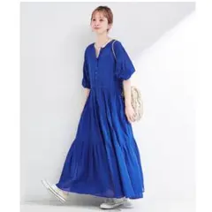 ウォッシャブル / ボイルティアードバルーン袖ワンピース