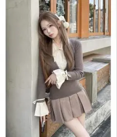 Darich シャツドッキングプリーツミニワンピース モカ