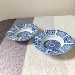 有田焼　栄山窯 灰皿 染付 花柄 青 陶器 日本製 栄山作 伝統工芸 昭和レトロのサムネイル