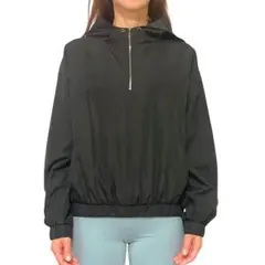 FOREVER21 ハーフジップ フーディーブルゾン パーカー M ブラックのサムネイル