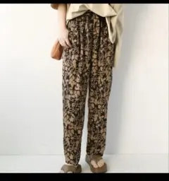 バイカラーフラワーイージーパンツ
