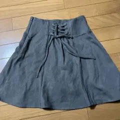 グレー スエード風 フレアスカート レースアップ
