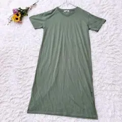 Vandash　半袖Tシャツ　ロングワンピース　Ⅴネック　オリーブグリーン　Ｍ