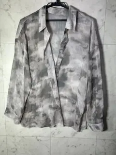 DAZY タイダイ柄シアーシャツ 長袖 グレー SHEIN Lサイズ　透け感