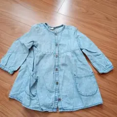 H＆Мデニムブルー 長袖 Aラインシャツ80センチ