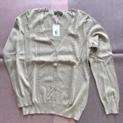 グレージュ Vネック カーディガン L オンワード樫山 綿100%