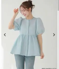 fitmore フィットモア　バックリボンジャガードペプラムトップスのサムネイル