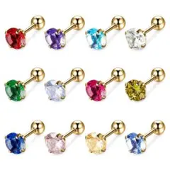 879★誕生石ピアス ゴールドストレートバーベル 片耳