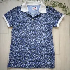 マスターバニーエディション　花柄　半袖ポロシャツ　白　青　ゴルフ　Ｌ　2