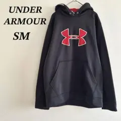 【美品】アンダーアーマー プルオーバー パーカー SM 黒 赤 男女兼用