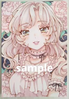 手描き イラスト アナログ オリジナル ミニ色紙 女の子 桃髪 - メルカリ