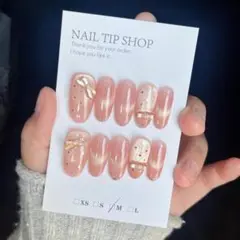 [M様専用] 量産型ガーリー ピンクミルク 黒ドット リボンパールネイル