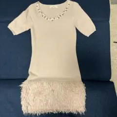 Rady ベージュ フリンジ 半袖 ワンピース