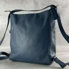 美品 マザーハウス ヨゾラ 2way リュック ショルダーバッグ シボ革 青系