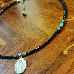 ☆マリアネックレス☆ブラックカットビーズ ４０センチ☆送料無料☆