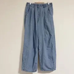 シーズンリーズン デニム ワイドパンツ L 大人カジュアル ウエストゴム