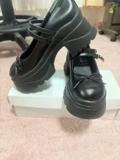 厚底 メリージェーン パンプス ダブルストラップ 黒 リボンM sizeのサムネイル