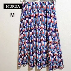 MURUA ムルーア 総柄 カラフル ミモレ丈 フレアスカート Mのサムネイル