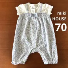 miki HOUSE ミキハウス カバーオール 半袖 花柄 リボン フリル70