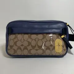 2511-219｜美品｜コーチ シグネチャー ボディバッグ レザー ネイビー
