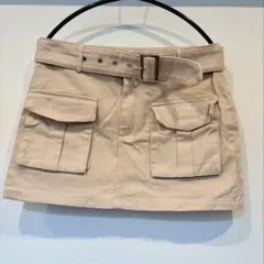 ベルト付き カーゴミニスカート ベージュ M