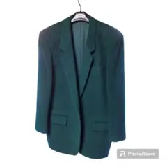 ジャケット 緑 Mサイズ ウール100% カシミヤ混 日本製 昭和レトロ